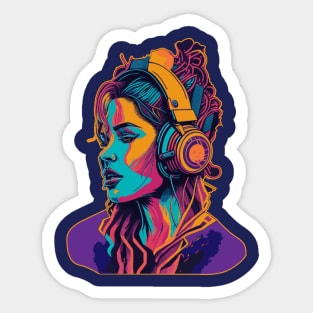 Girl with headphones - Abstract art Sticker